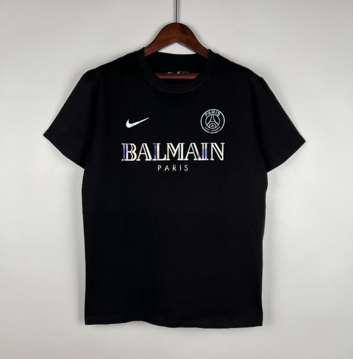 Camiseta Clásica PSG FC Entrenamiento Balmain Negra 2023-24