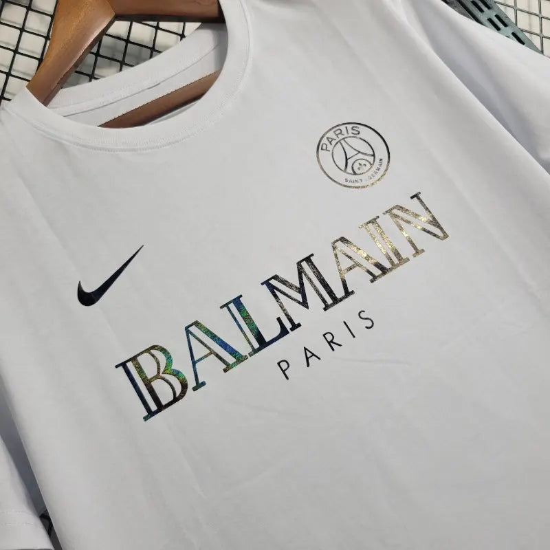 Camiseta Clásica PSG FC Entrenamiento Balmain Blanca 2023-24