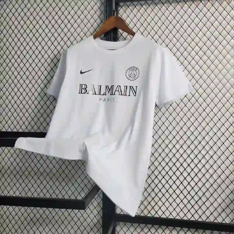 Camiseta Clásica PSG FC Entrenamiento Balmain Blanca 2023-24